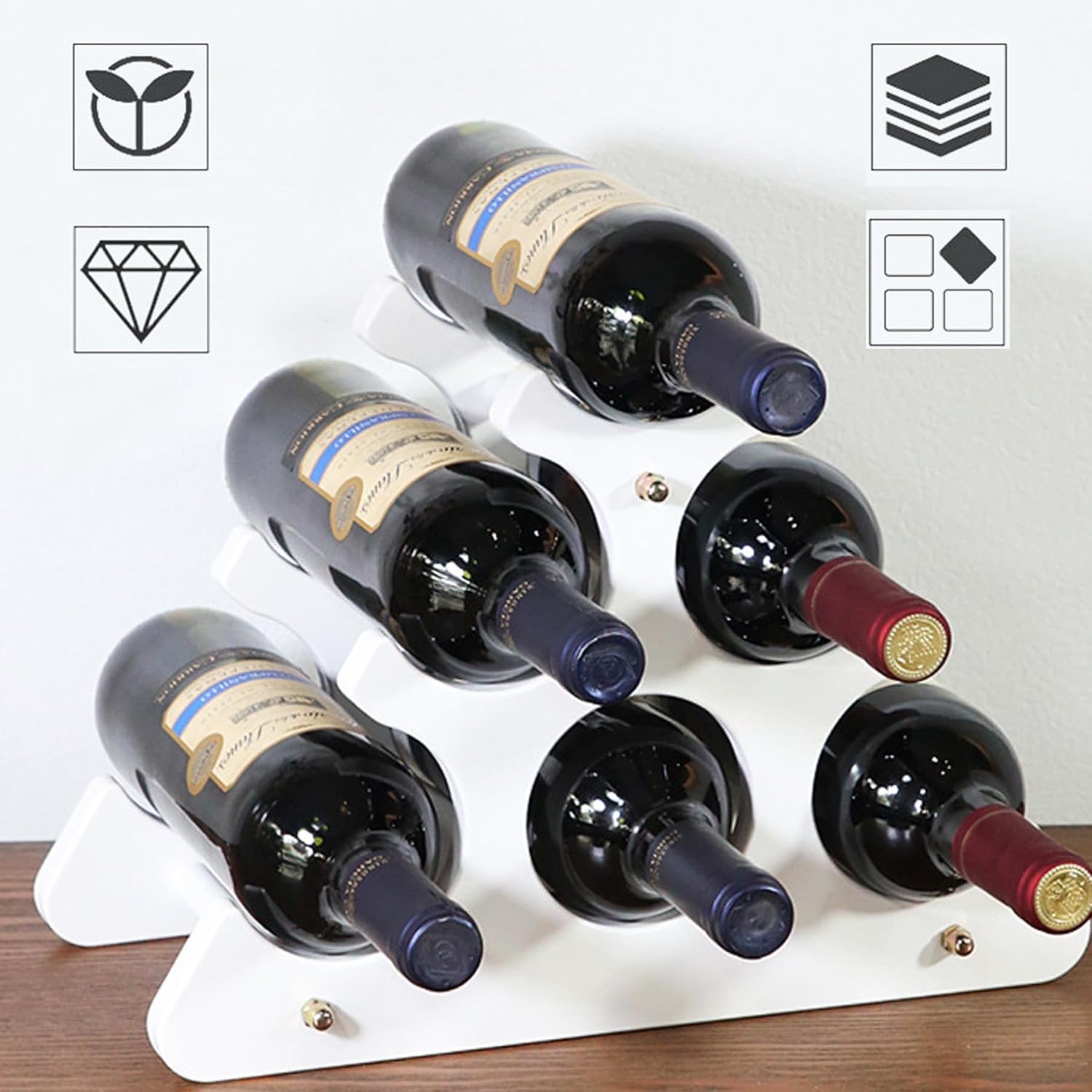 Countertop wooden wine rack - Compact and small wine rack - Tabletop wine organizer for 6 bottles of wine - Space-saving bar organizer for home - Image 2