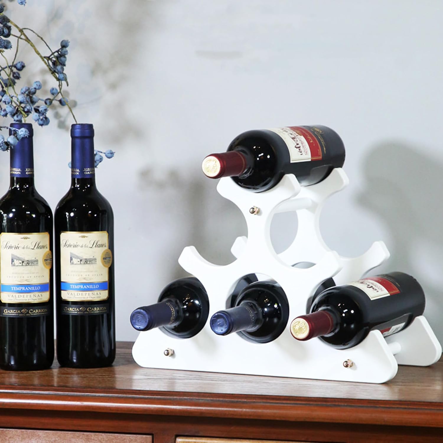 Countertop wooden wine rack - Compact and small wine rack - Tabletop wine organizer for 6 bottles of wine - Space-saving bar organizer for home - Image 4