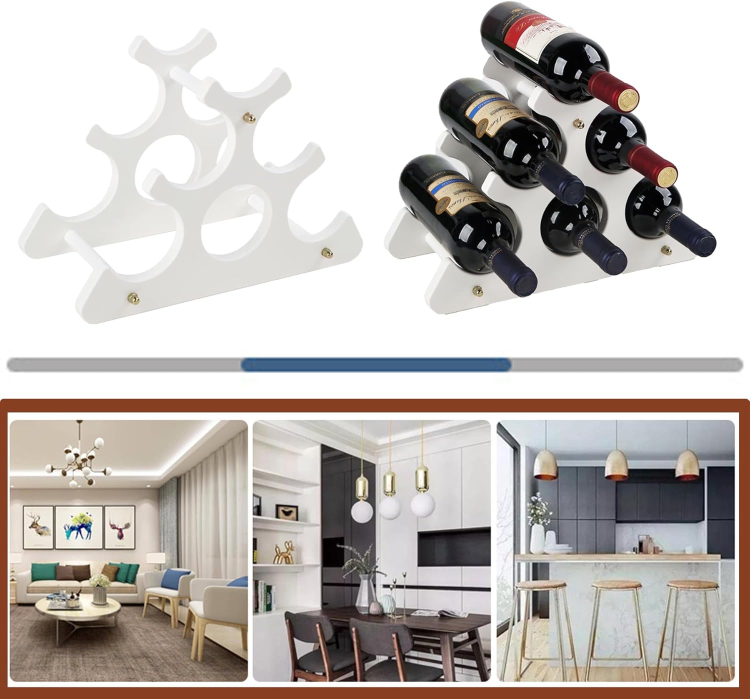 Countertop wooden wine rack - Compact and small wine rack - Tabletop wine organizer for 6 bottles of wine - Space-saving bar organizer for home - Image 5