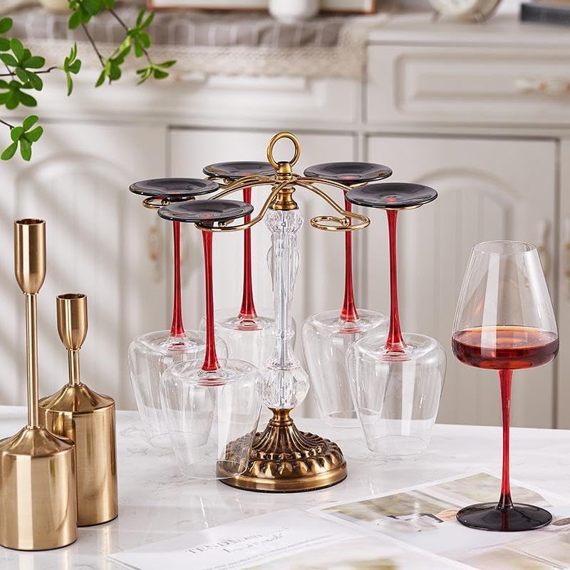 Rotating wine glass rack with 6 hooks - Antique freestanding drying rack for the countertop - Suitable for home and bar storage - Image 3
