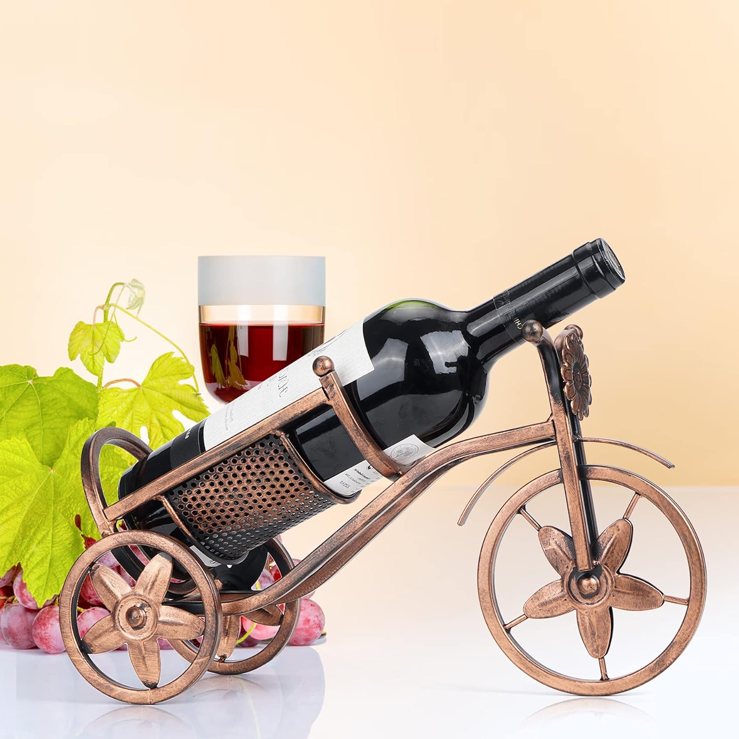 Floating wine rack - Wine rack with stainless steel chain - Metal table wine rack - Silver freestanding table wine rack - Image 2