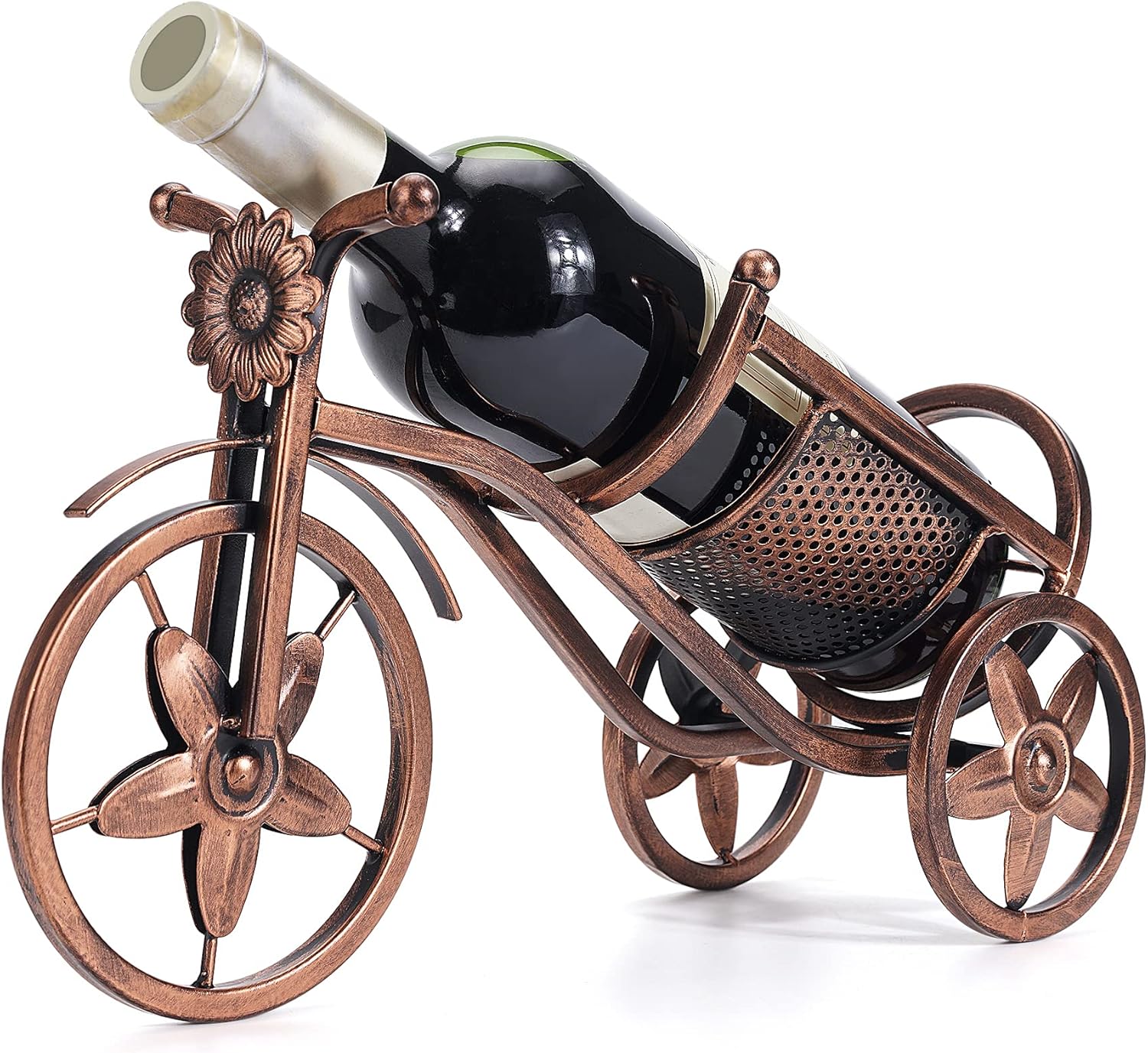 Desk wine rack - Bicycle-shaped wine rack for one bottle - Freestanding table wine rack and bottle holder - Wine gifts, home and bar decorations, and crafts - Image 1
