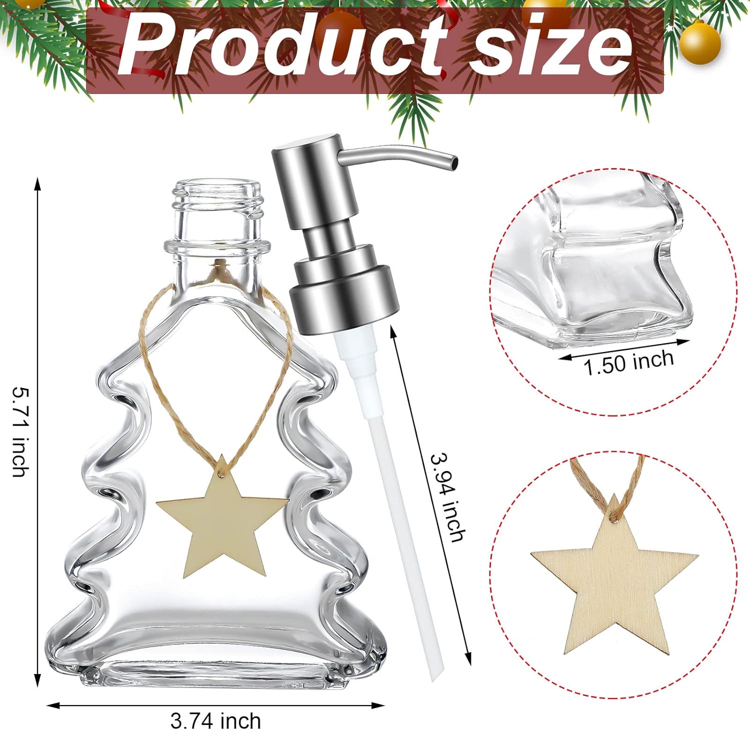 Soap Dispenser - Christmas Tree Shape - Glass - with Stainless Steel Pump - Christmas Decoration - Lotion Pump Bottle - Hand Soap Dispenser - Empty Pump - Suitable for Bathroom and Kitchen - Image 1