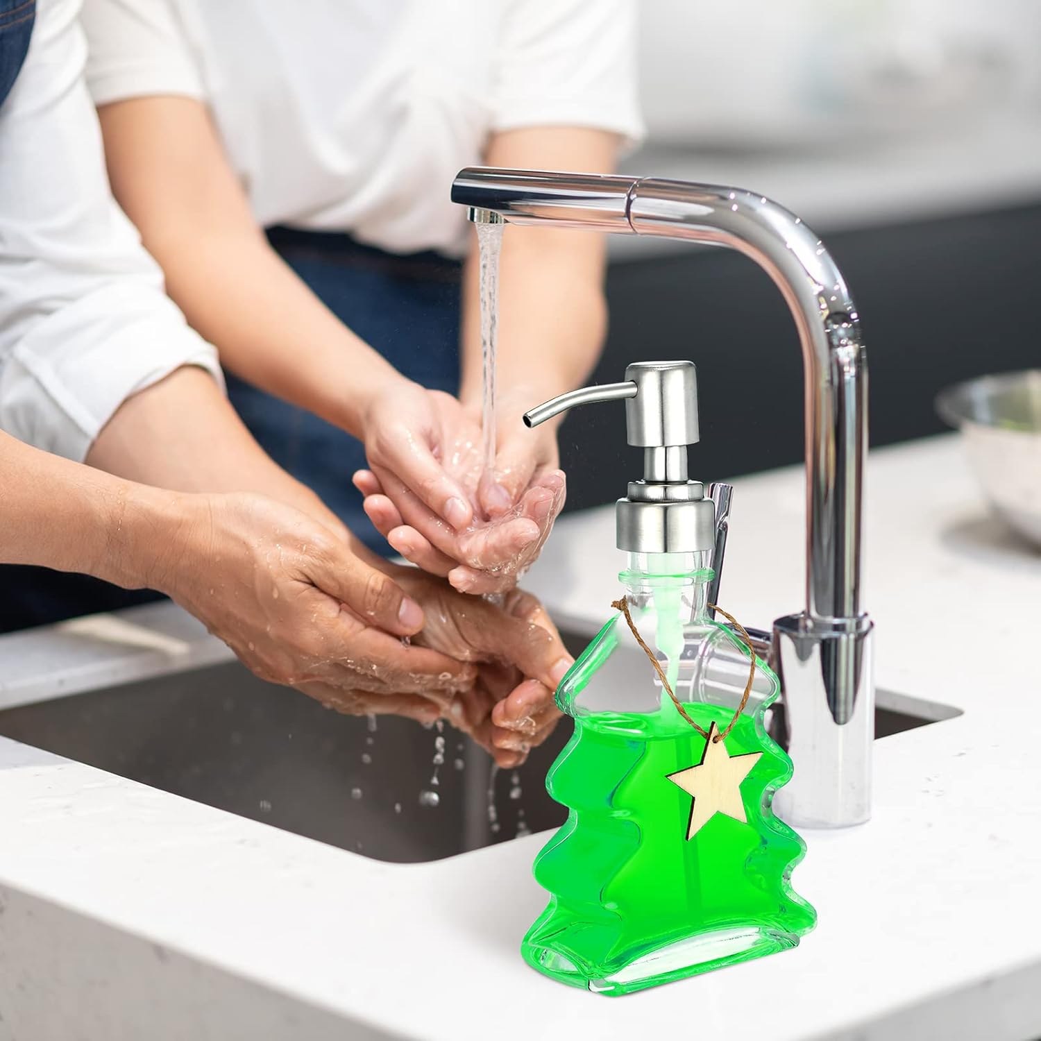 Soap Dispenser - Christmas Tree Shape - Glass - with Stainless Steel Pump - Christmas Decoration - Lotion Pump Bottle - Hand Soap Dispenser - Empty Pump - Suitable for Bathroom and Kitchen - Image 4