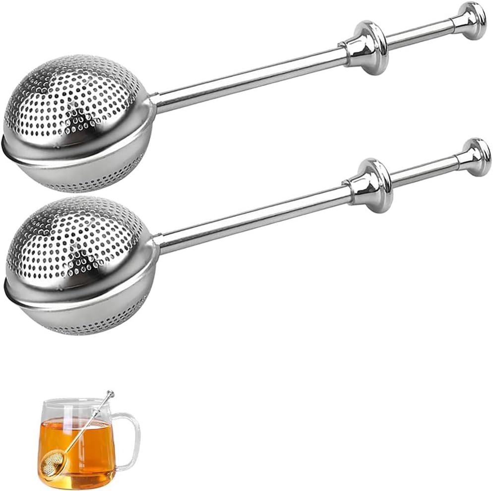 Set of 2 separate tea filters - Tea filter with telescopic handle - Tea strainer made of 304 stainless steel - Flour sieve made of stainless steel - Powder dispenser - Suitable for sugar, flour, spices and cocoa powder (B) - Image 1