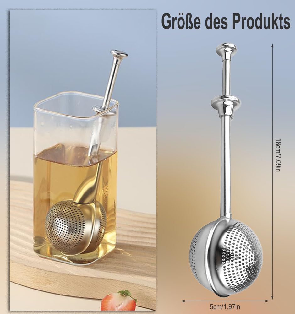 Set of 2 separate tea filters - Tea filter with telescopic handle - Tea strainer made of 304 stainless steel - Flour sieve made of stainless steel - Powder dispenser - Suitable for sugar, flour, spices and cocoa powder (B) - Image 2