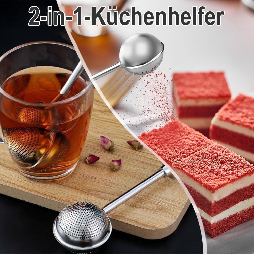 Set of 2 separate tea filters - Tea filter with telescopic handle - Tea strainer made of 304 stainless steel - Flour sieve made of stainless steel - Powder dispenser - Suitable for sugar, flour, spices and cocoa powder (B) - Image 5