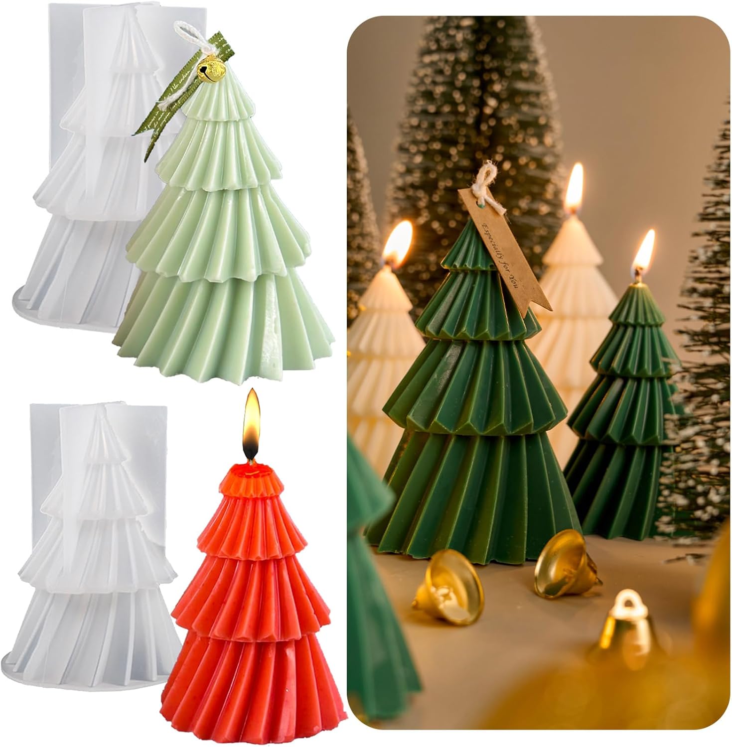 Set of two silicone Christmas tree candle molds - Christmas candle mold - DIY 3D silicone mold - silicone casting mold - suitable for making candles - making handmade soap - DIY crafts - Christmas decoration - Image 1
