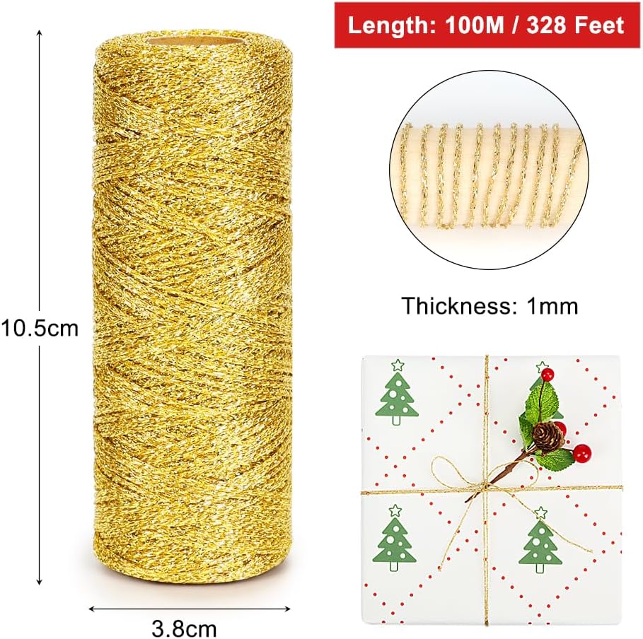 Henneptouw - Golden henneptouw - 100m gold Christmas ribbon - For gift wrapping - Christmas decoration - Party decoration - DIY - Sewing supplies - Image 3