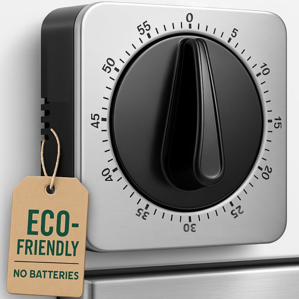 Kitchen Timer - Mechanical Egg Timer - Battery-Free - 100% Mechanical Kitchen Clock - Stainless Steel Housing - Kitchen Clock - Stopwatch - Countdown Reminder - Magnetic Kitchen Clock - Egg Timer (grey) - Image 1