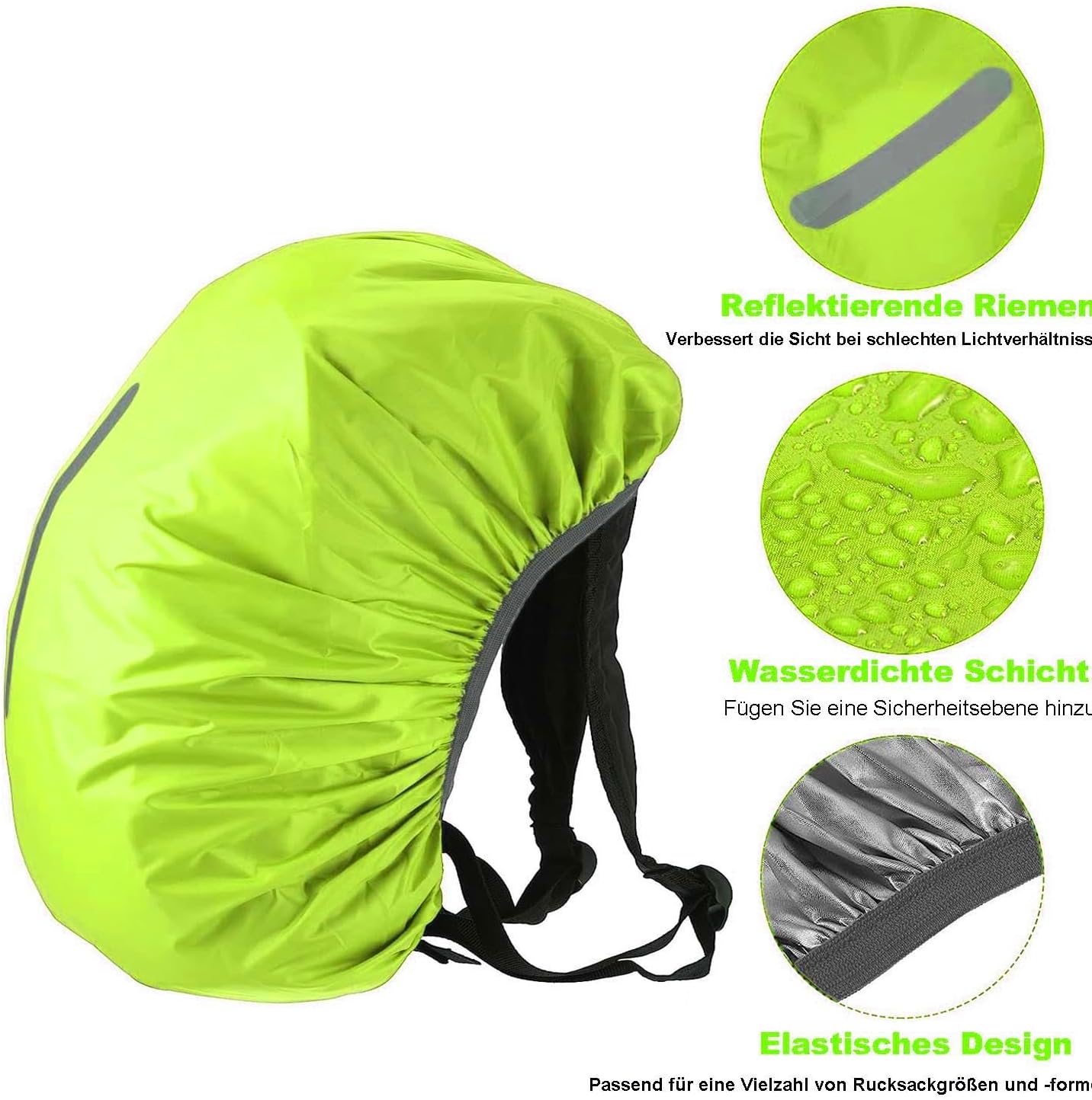 Rain covers for backpacks with reflective strips - capacity 15 litres to 100 litres - waterproof and rain-resistant backpack covers - suitable for hiking, camping, travelling, cycling, etc. - can also be used as a school bag. - Image 4