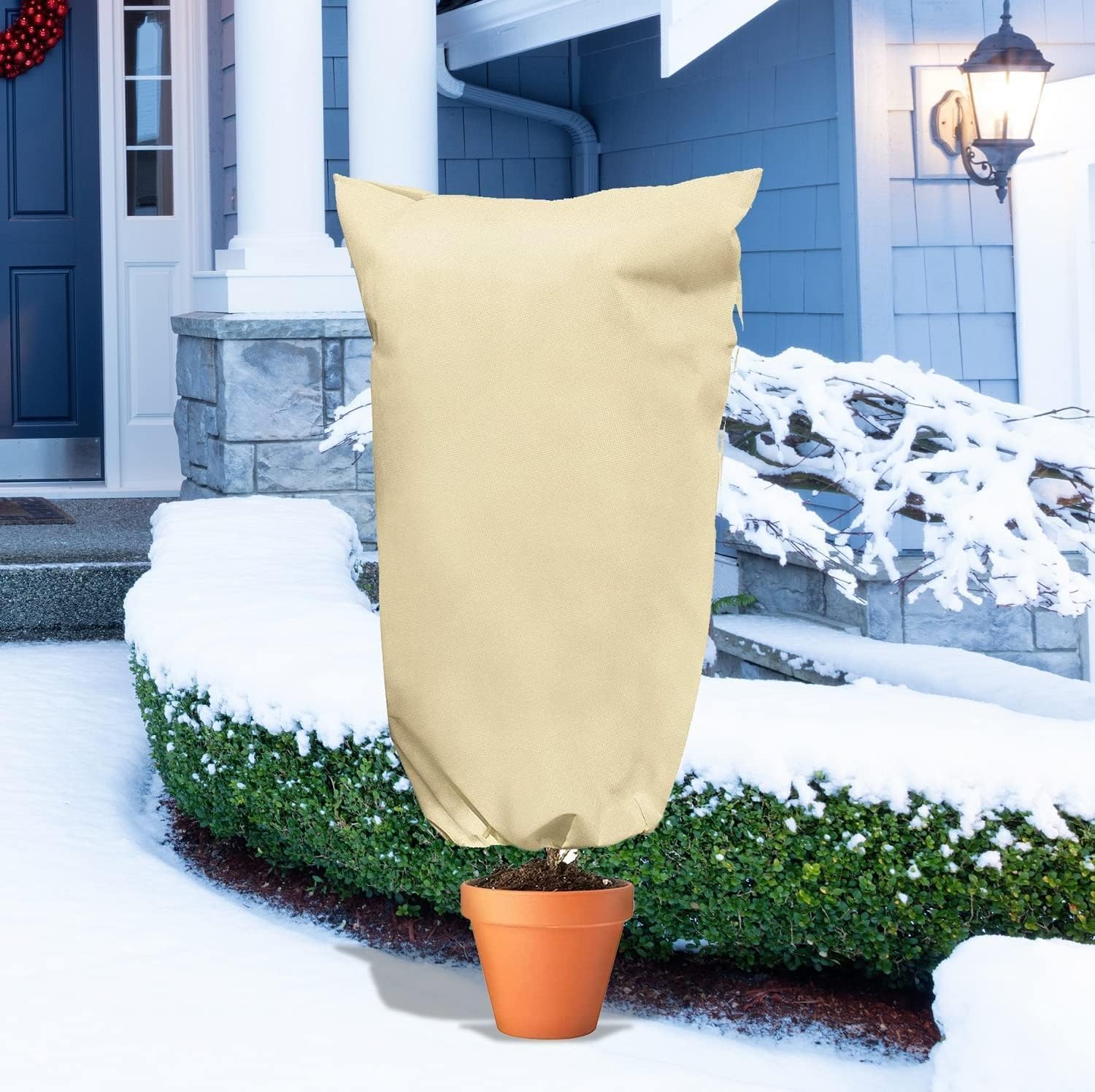 Winter protection shoes for potted plants against frost (2 sets) - 80x120 cm - Winter tent for plants with zip - Suitable for olive trees, palm trees, etc. - Tear-resistant, breathable, washable, UV-resistant - Beige - Image 7
