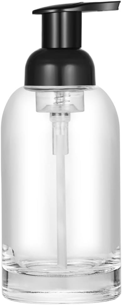 Hand soap bottle - Foam soap dispenser - Glass - Pump type - 375 ml dispenser - Clear bottle with black pump - For hand soap and body soap - 2-pack - Image 1
