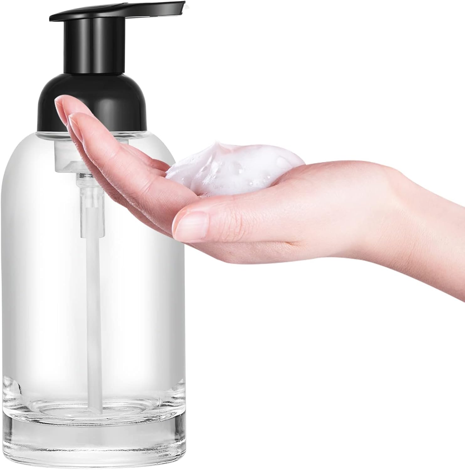Hand soap bottle - Foam soap dispenser - Glass - Pump type - 375 ml dispenser - Clear bottle with black pump - For hand soap and body soap - 2-pack - Image 2