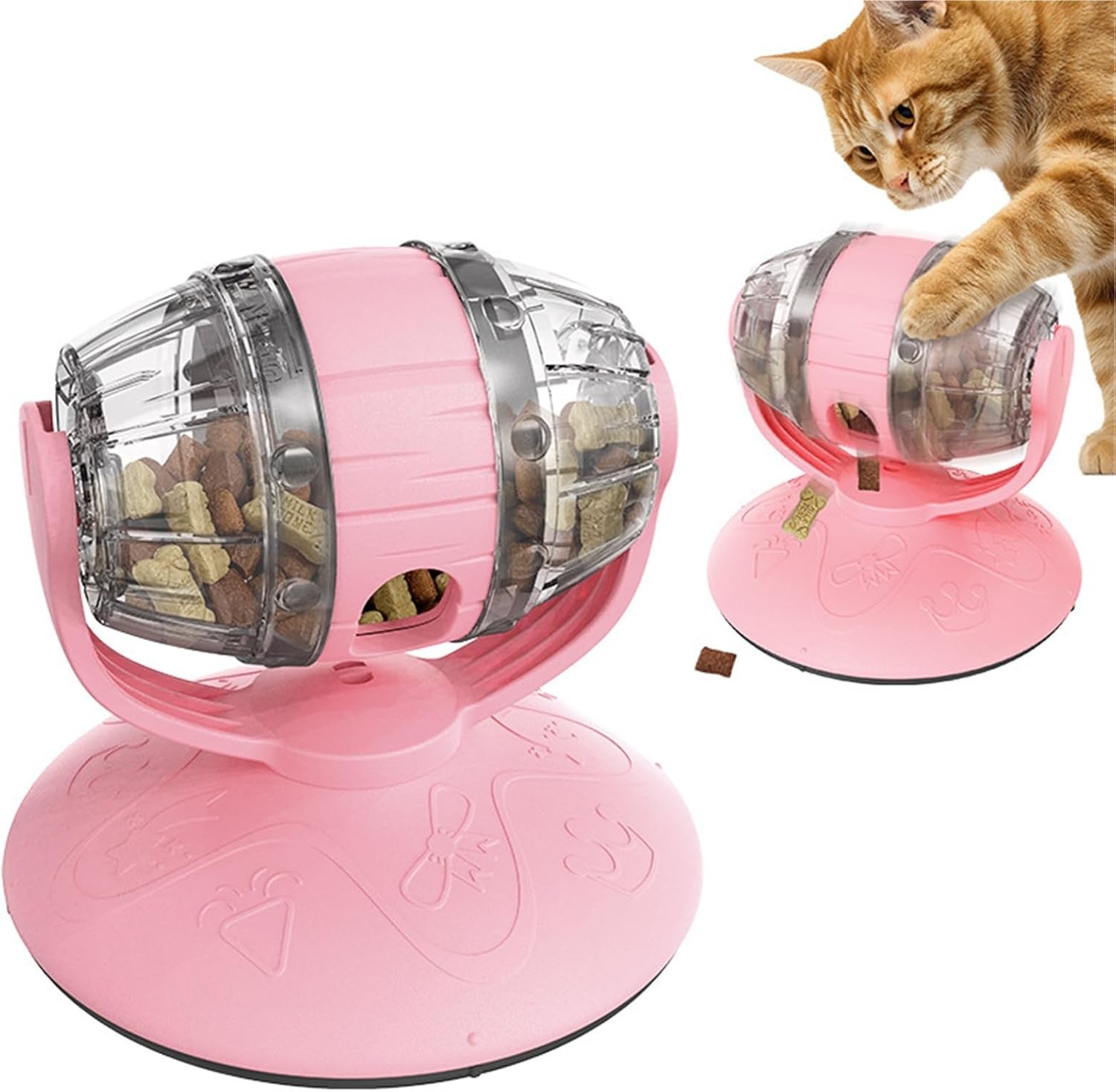 Shady cat in the shape of a beer barrel that slowly feeds food - Educational plastic snack box - Promotes intellectual development (pink) - Image 2