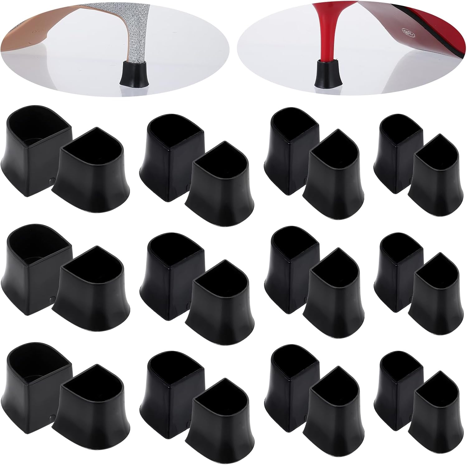Heel protectors - U-shaped - 4 sizes - Black - 12 pairs - Non-slip - Sound-dampening - Heel protection - Heel protectors - Suitable for stilettos - Image 1
