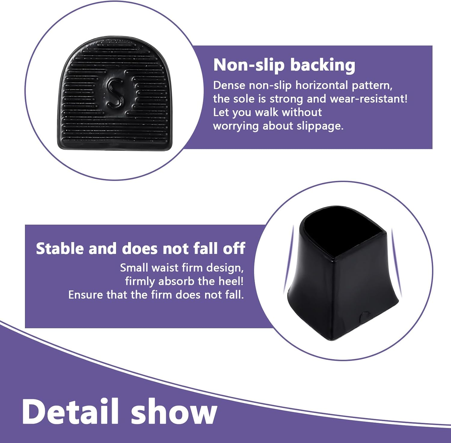 Heel protectors - U-shaped - 4 sizes - Black - 12 pairs - Non-slip - Sound-dampening - Heel protection - Heel protectors - Suitable for stilettos - Image 5