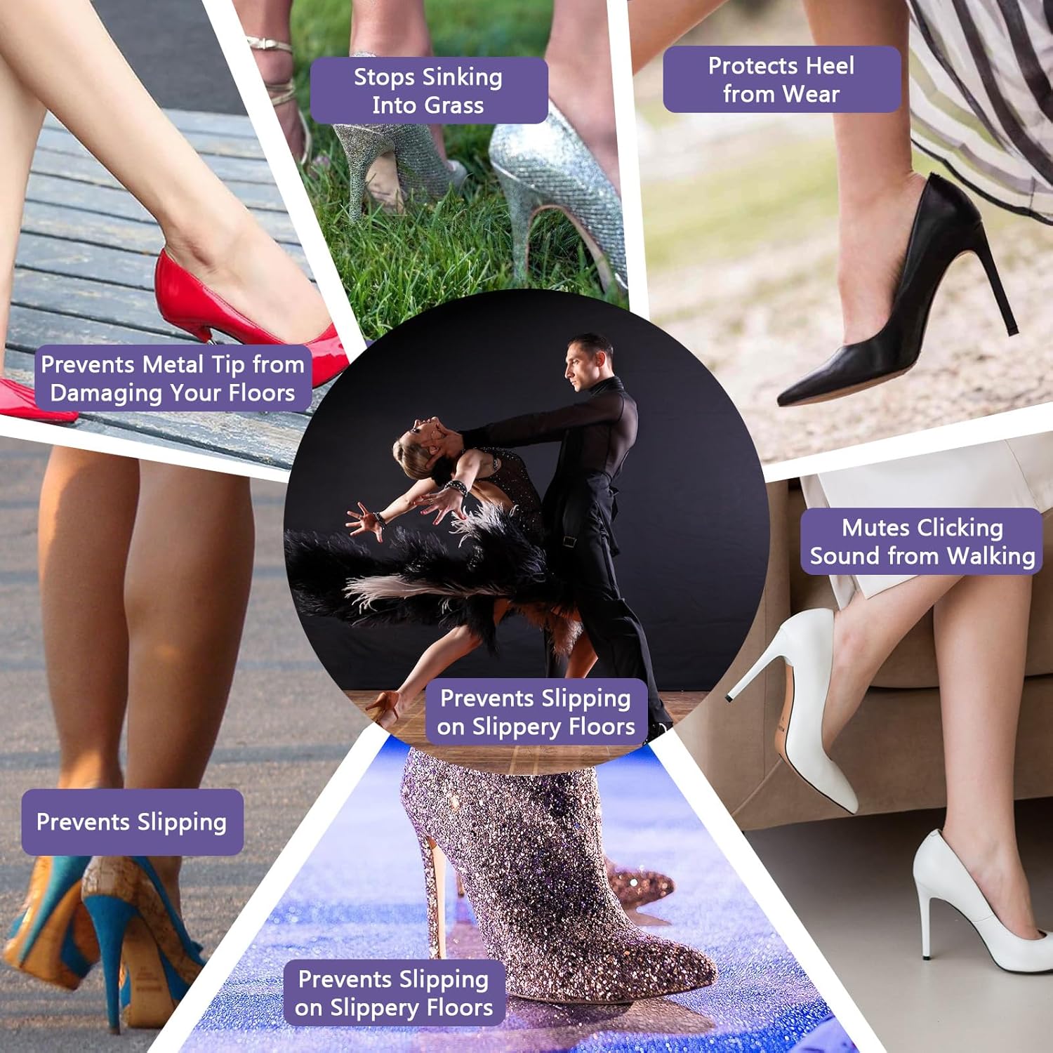 Heel protectors - U-shaped - 4 sizes - Black - 12 pairs - Non-slip - Sound-dampening - Heel protection - Heel protectors - Suitable for stilettos - Image 6