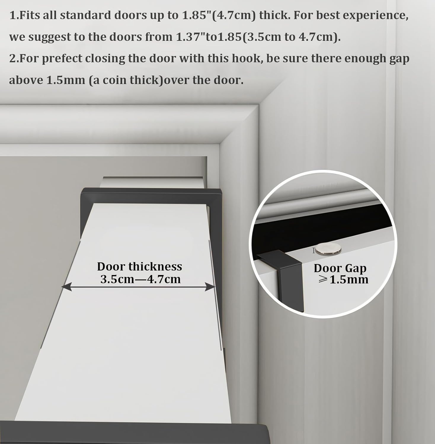 Overdoor Hooks - No-Drill Clothes and Hat Hangers - Door Hooks - Can hang jackets, towels, bags, bathrobes, etc. (2-pack - Black) - Image 4