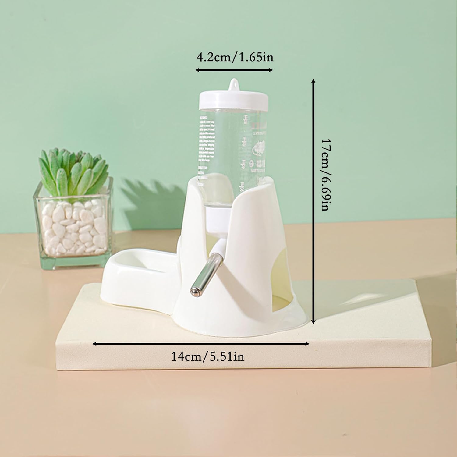 White hamster water bottle with standard, food bowl base, automatic water dispenser, suitable for dwarf hamsters, gerbils and other small animals. - Image 2