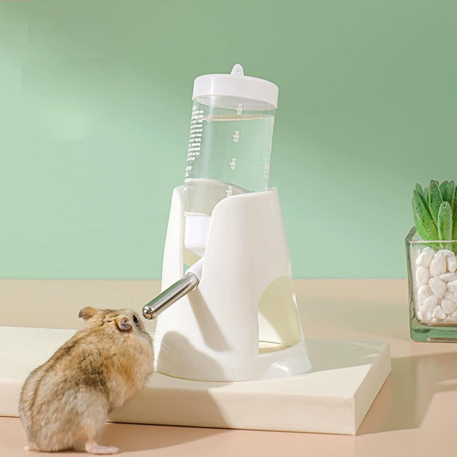 White hamster water bottle with standard, food bowl base, automatic water dispenser, suitable for dwarf hamsters, gerbils and other small animals. - Image 5