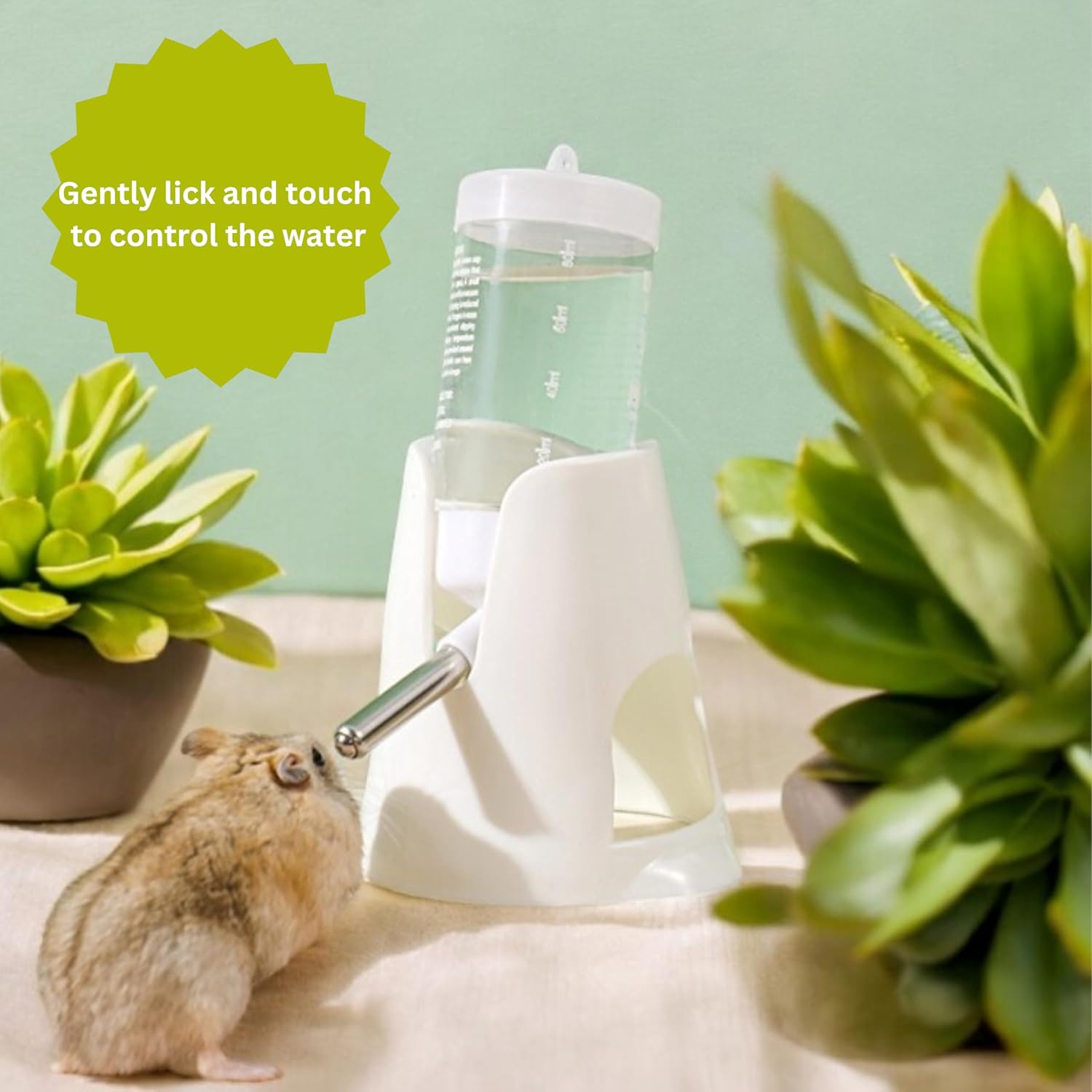 White hamster water bottle with standard, food bowl base, automatic water dispenser, suitable for dwarf hamsters, gerbils and other small animals. - Image 6