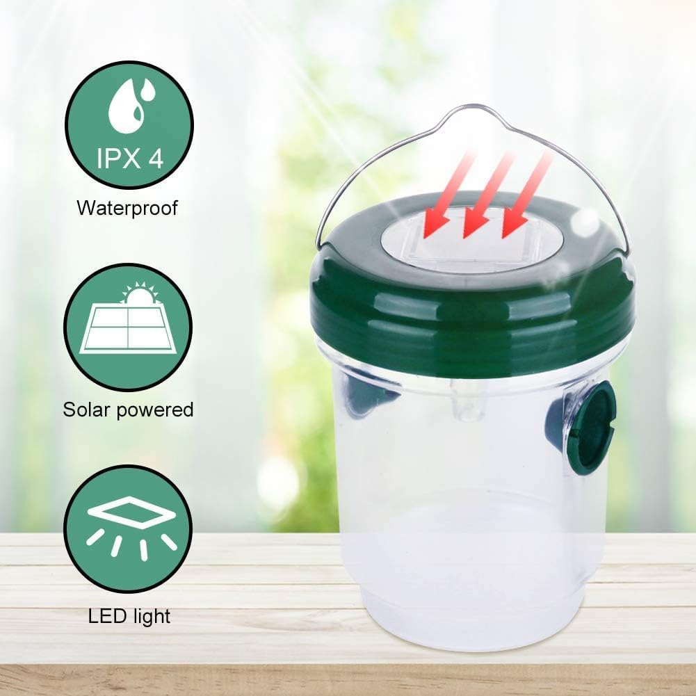 2-pack solar-powered wasp traps - Hanging wasp traps for outdoors - Suitable for wasps, hornets, bumblebees, etc. outdoors - With UV-LED light - Image 3