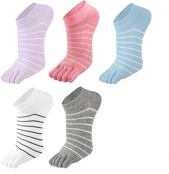 Teensokken - Split-toe socks - 5 pairs - Ladies - Running - Five-Toe socks - Sport - Walking - Pink, Purple, Grey, White, Blue - Image 1