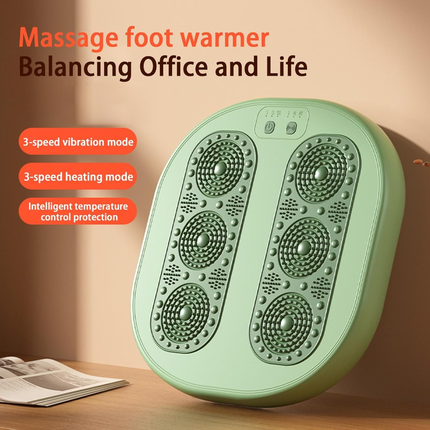 Foot warming cushion - Electric foot warming cushion - Foot warmer - 3 temperature settings - Built-in 6 manual massage heads - Suitable for home, office and dormitories - Warming cushions (green) - Image 1