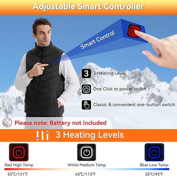Heated vest for women and men with 9 heating zones, lightweight heating vest for winter (battery not included) - Image 4