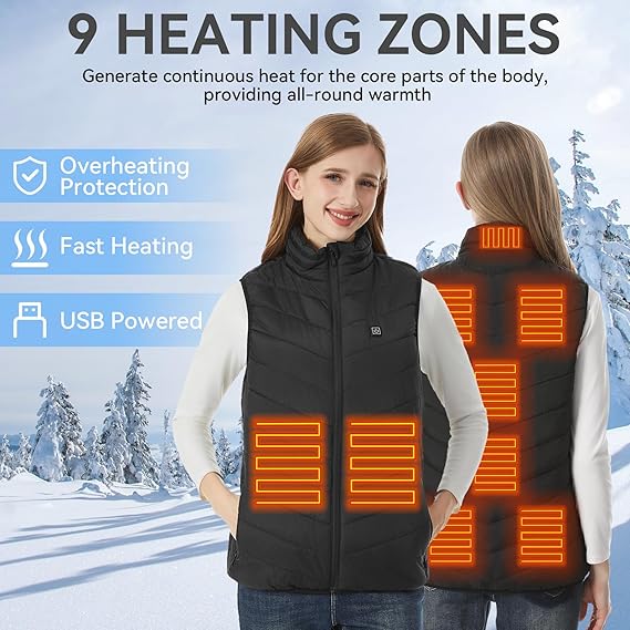 Heated vest for women and men with 9 heating zones, lightweight heating vest for winter (battery not included) - Image 5