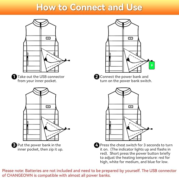Heated vest for women and men with 9 heating zones, lightweight heating vest for winter (battery not included) - Image 6
