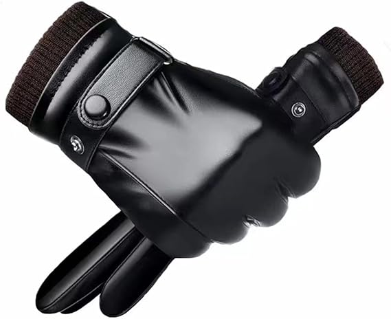 Black winter gloves made of genuine leather - warm and insulated gloves - adjustable size - compatible with touchscreen devices - non-slip palm - cashmere lining - windproof, rainproof and snowproof - Image 1