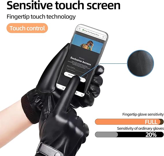 Black winter gloves made of genuine leather - warm and insulated gloves - adjustable size - compatible with touchscreen devices - non-slip palm - cashmere lining - windproof, rainproof and snowproof - Image 2