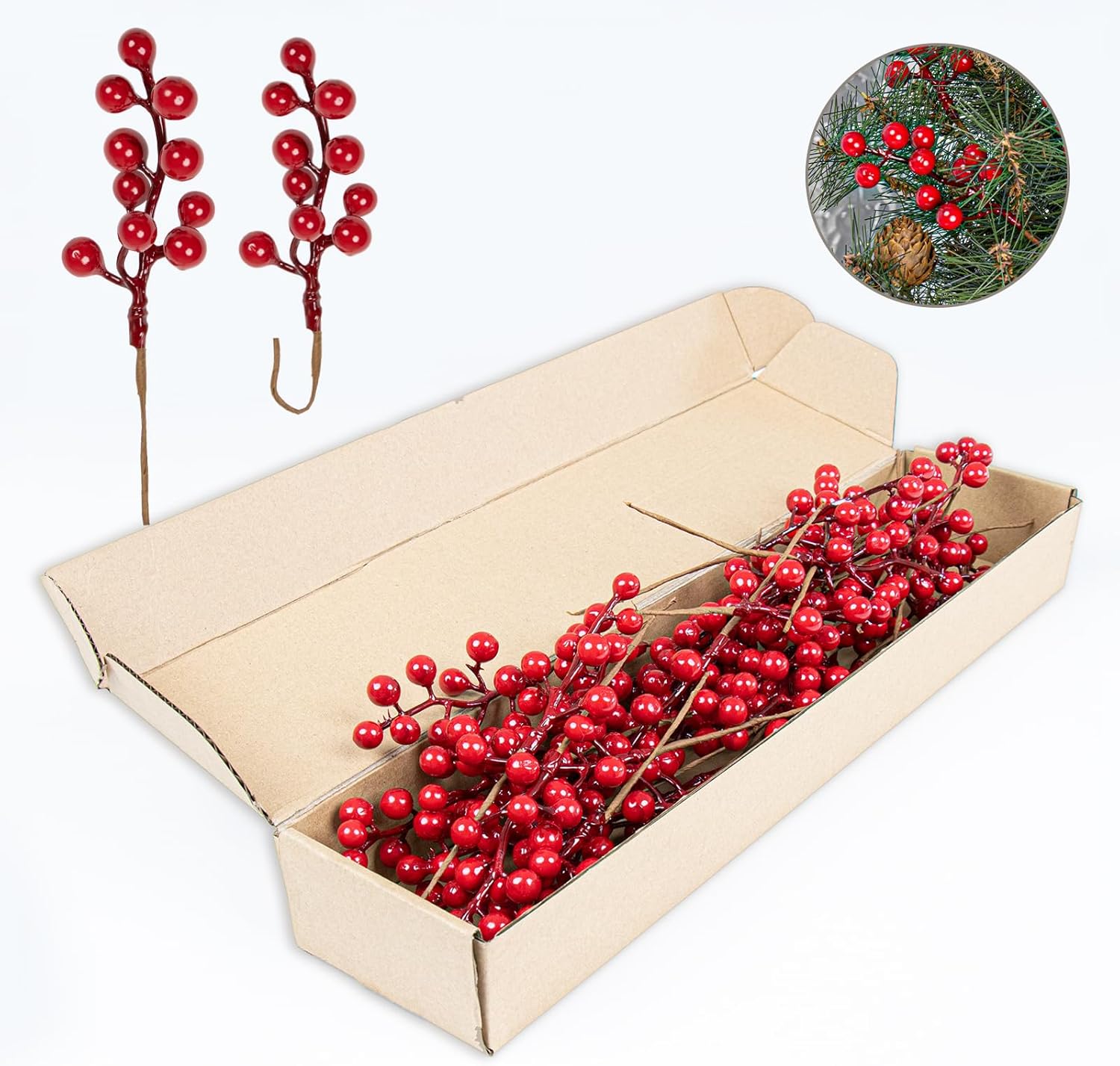 Christmas Tree Decoration - 32-pack - Artificial Red Berry Stems - 16.5 cm - Christmas Berries - Suitable for Christmas, Winter, Holiday, DIY, Decorations - Image 1