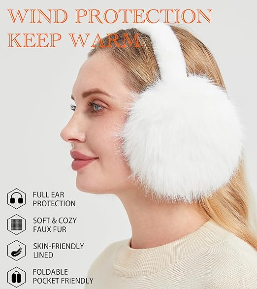 Unisex winter earmuffs - Foldable fleece earmuffs - Warm earmuffs - Earmuffs for cold weather - Cold protection earmuffs - Soft and comfortable - Suitable for outdoor use (White) - Image 2