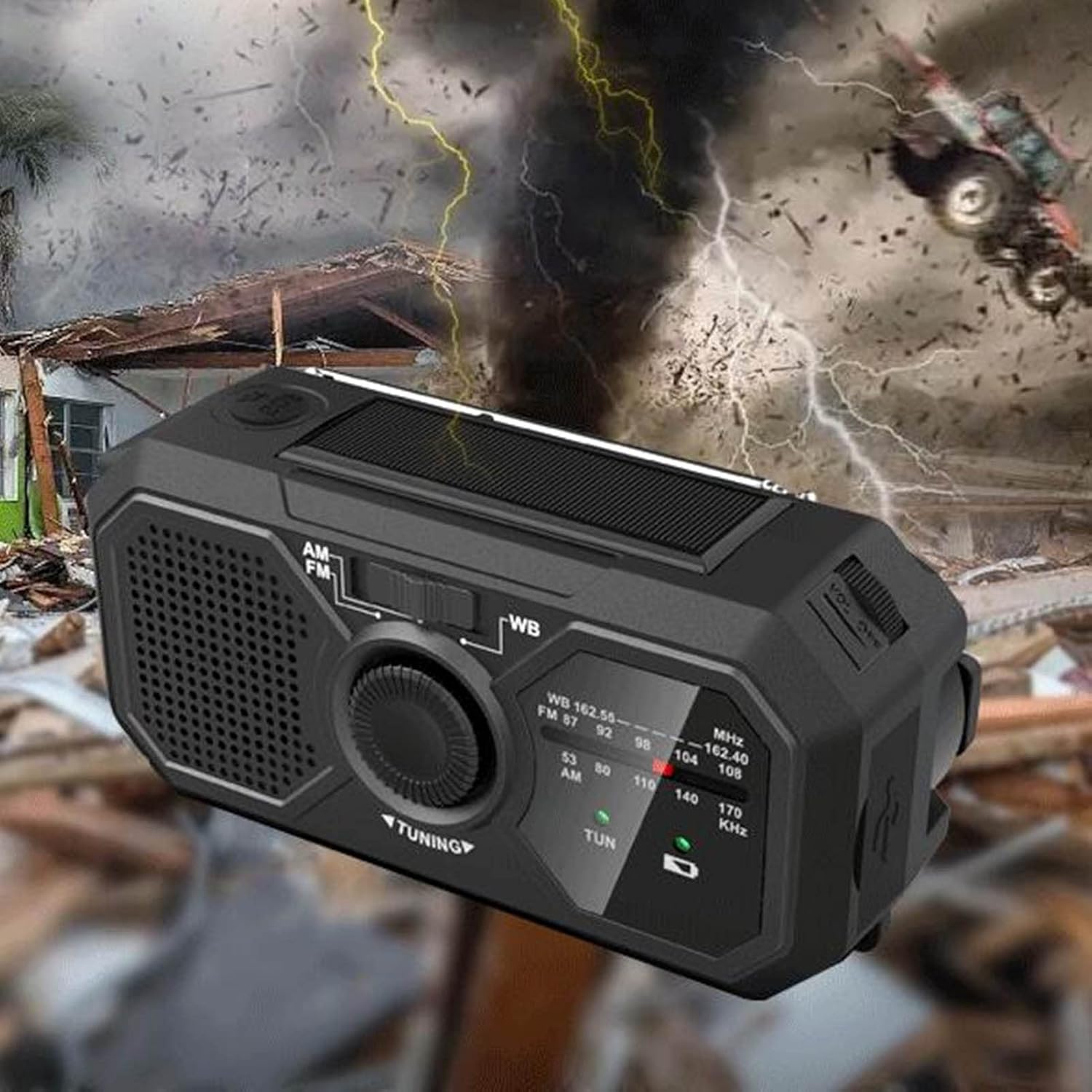 Noodradio - Solar-powered emergency radio, hand-operated - AM/FM/weather radio - With torch - SOS alarm function - Emergency charging function - Portable emergency radio (black) Suitable for camping, hiking and home emergencies - Image 2