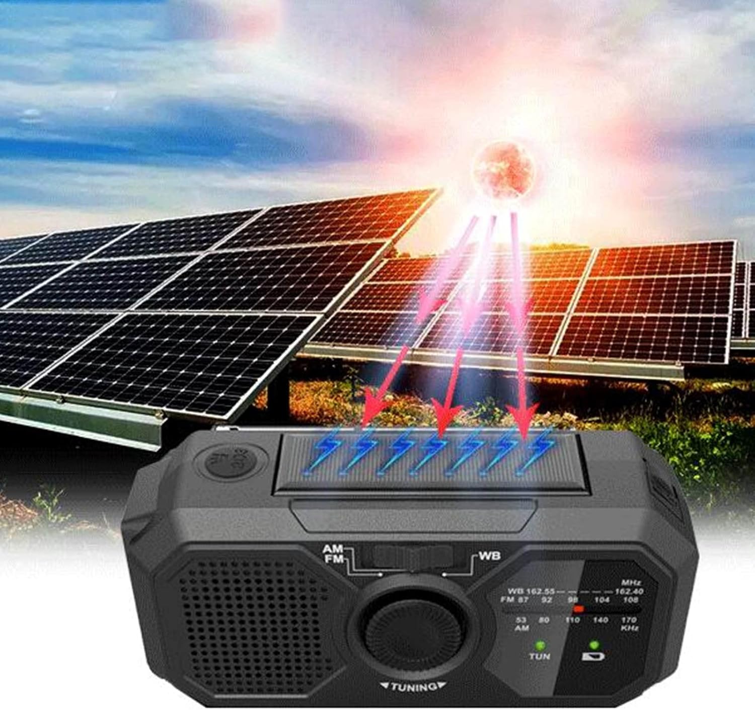 Noodradio - Solar-powered emergency radio, hand-operated - AM/FM/weather radio - With torch - SOS alarm function - Emergency charging function - Portable emergency radio (black) Suitable for camping, hiking and home emergencies - Image 6