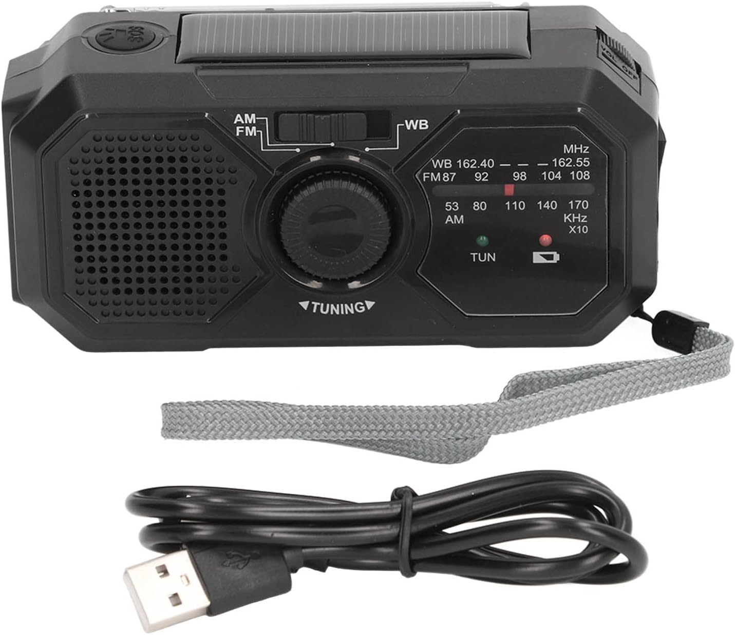 Noodradio - Solar-powered emergency radio, hand-operated - AM/FM/weather radio - With torch - SOS alarm function - Emergency charging function - Portable emergency radio (black) Suitable for camping, hiking and home emergencies - Image 7