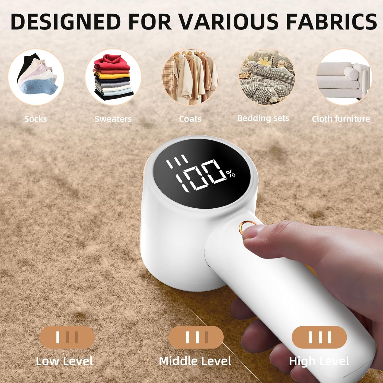 Lint Remover - Lint Remover for Cotton Fabrics - Rechargeable Lint Remover - Electric Portable Sweater Shaver - 3 Speed Settings - LED Digital Display - Removes lint from clothing, furniture, sweaters, couches and blankets. - Image 5