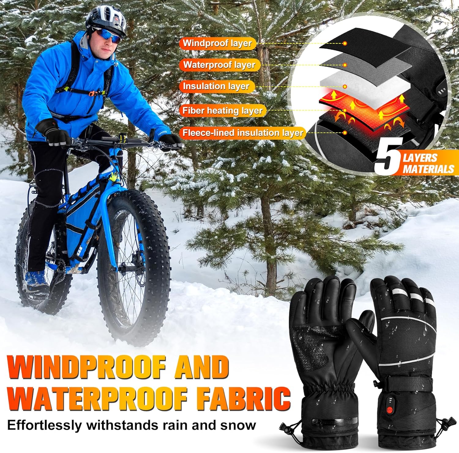 Gloves - Warm winter gloves - Rechargeable heated gloves - 3 heating settings, 360° heating - Touchscreen, waterproof/windproof - Winter ski/cycling/hiking gloves (unisex) - Image 3