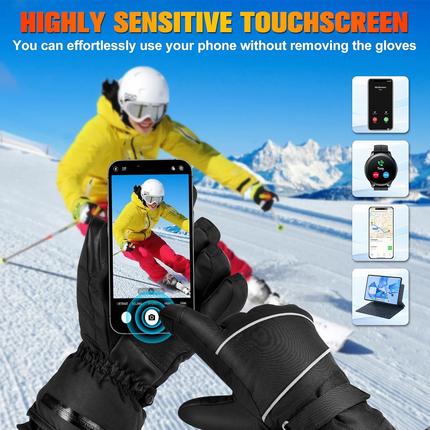Gloves - Warm winter gloves - Rechargeable heated gloves - 3 heating settings, 360° heating - Touchscreen, waterproof/windproof - Winter ski/cycling/hiking gloves (unisex) - Image 4