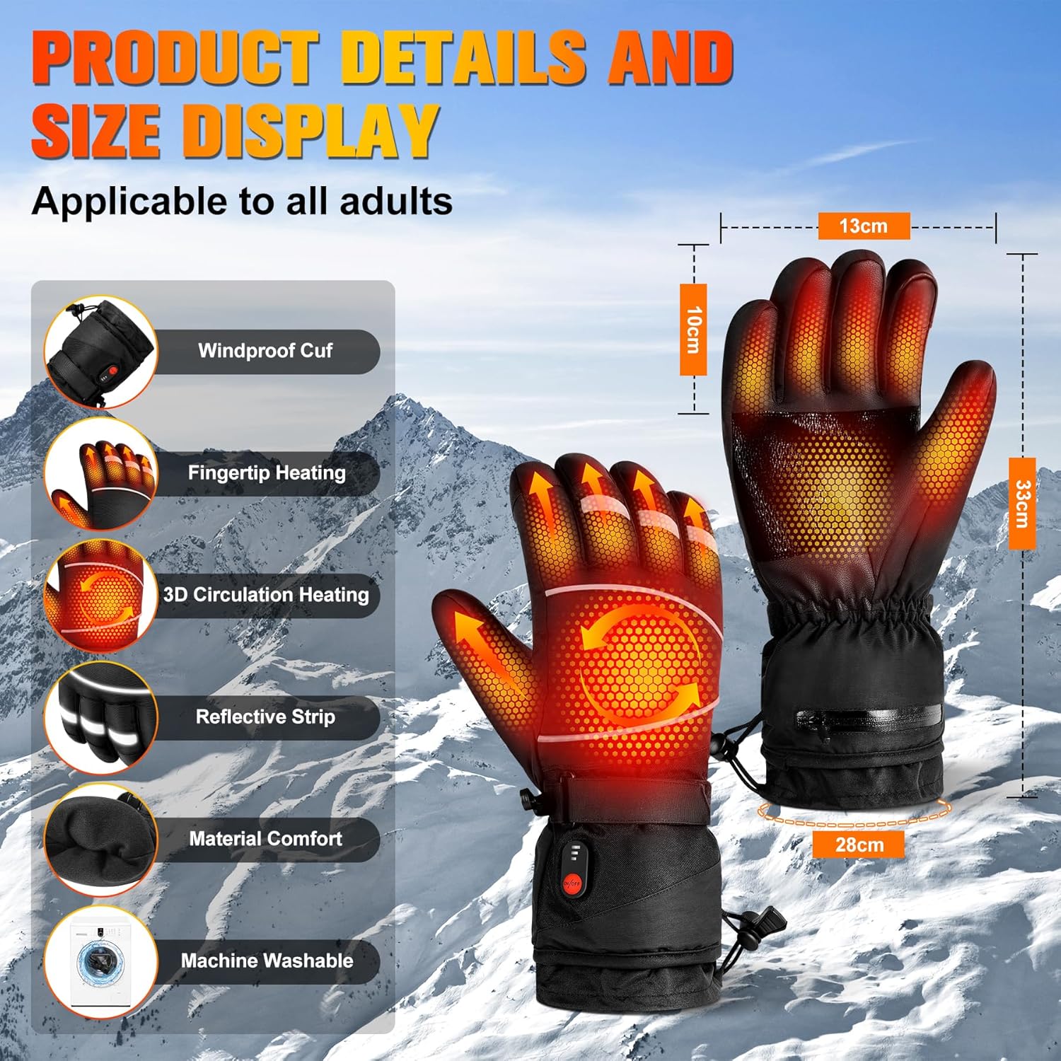 Gloves - Warm winter gloves - Rechargeable heated gloves - 3 heating settings, 360° heating - Touchscreen, waterproof/windproof - Winter ski/cycling/hiking gloves (unisex) - Image 6
