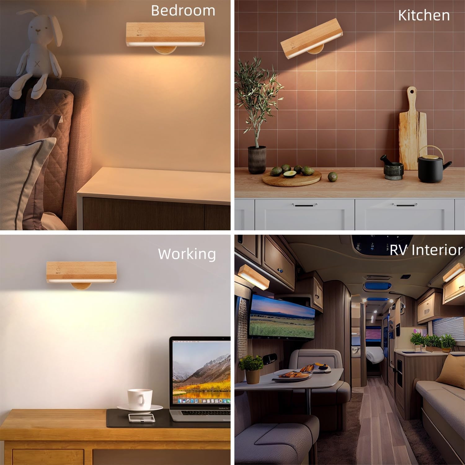 Indoor wall lamp - Wooden LED wall lamp with wireless charging - Bedroom wall lamp - 360° rotating touchscreen dimmable light - Drill-free installation - Suitable for bedroom/living room - Image 5