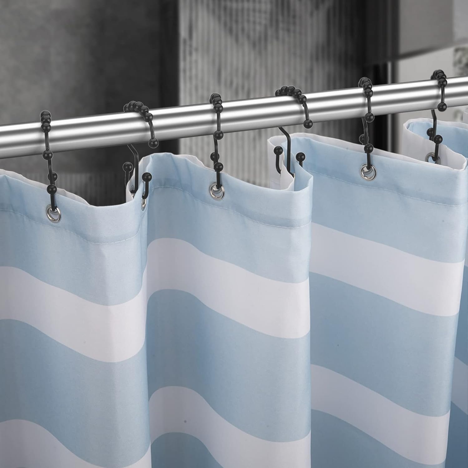 Matzwarte shower curtain hooks (12-pack) - Double hooks made of stainless steel - Hooks with smooth rolling action - Suitable for shower curtains up to 3.3 cm thick - Suitable for shower curtains and waterproof liners. (black) - Image 6