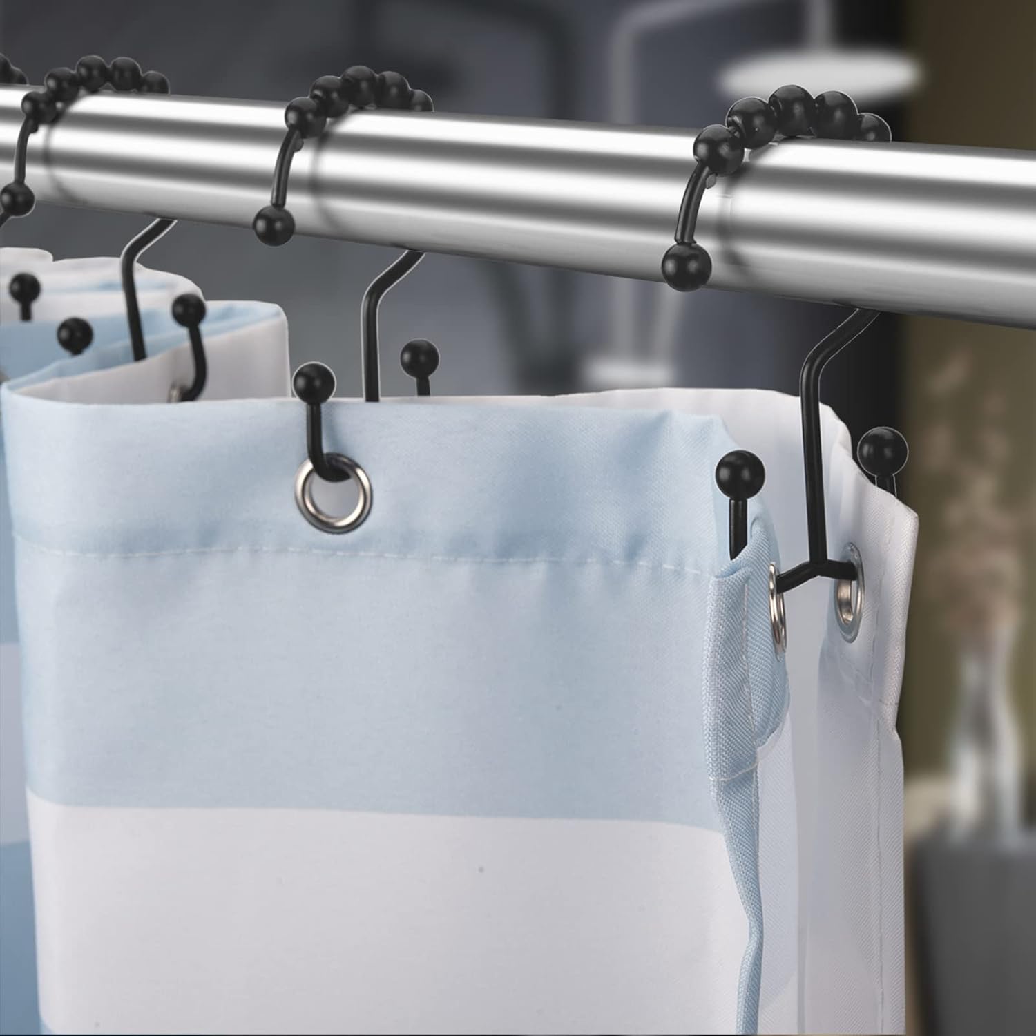 Matzwarte shower curtain hooks (12-pack) - Double hooks made of stainless steel - Hooks with smooth rolling action - Suitable for shower curtains up to 3.3 cm thick - Suitable for shower curtains and waterproof liners. (black) - Image 8