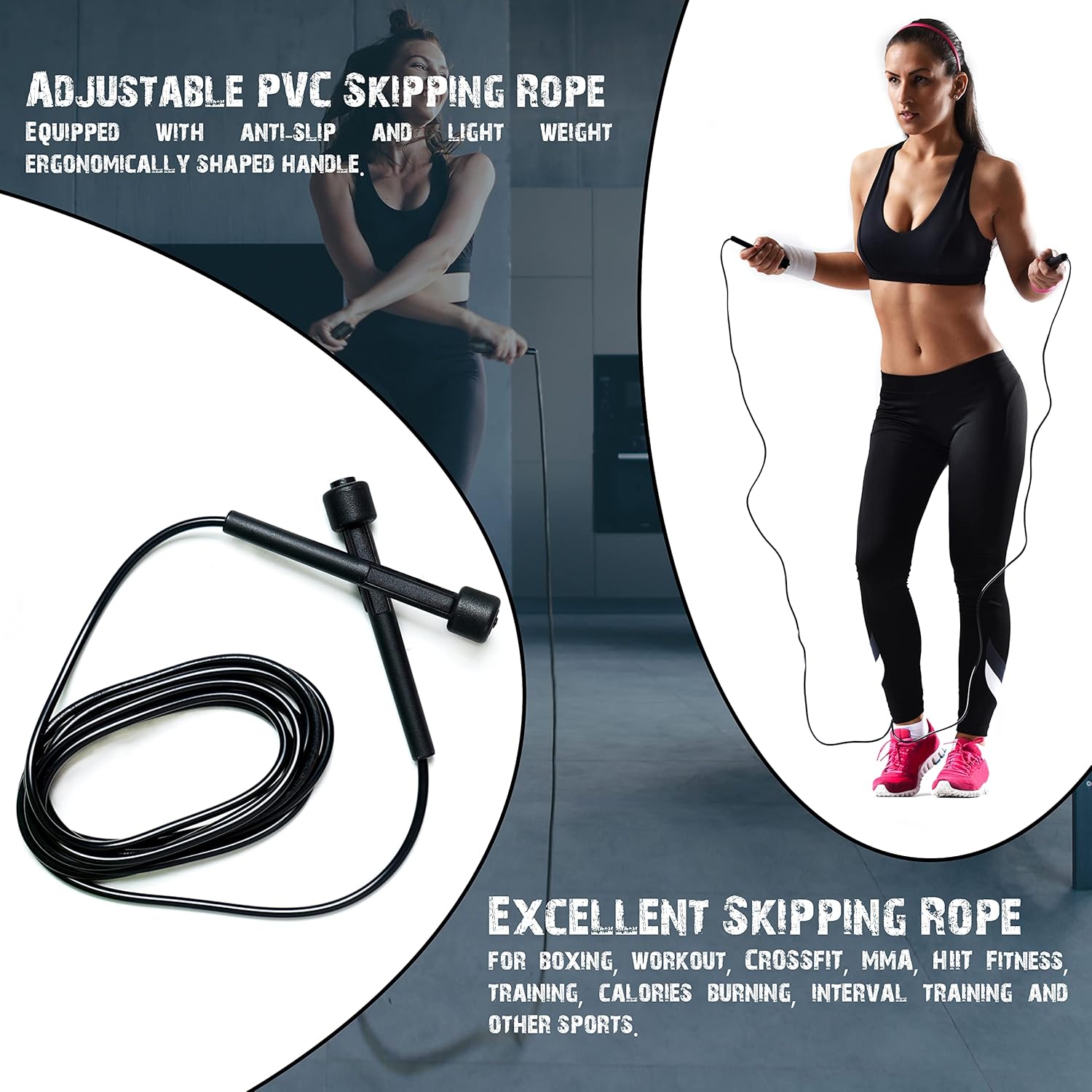 Adult skipping rope - Suitable for men, women and kids - Home workout and fitness - With non-slip handles - Adjustable skipping rope - For fitness, fat burning, boxing, - Image 2