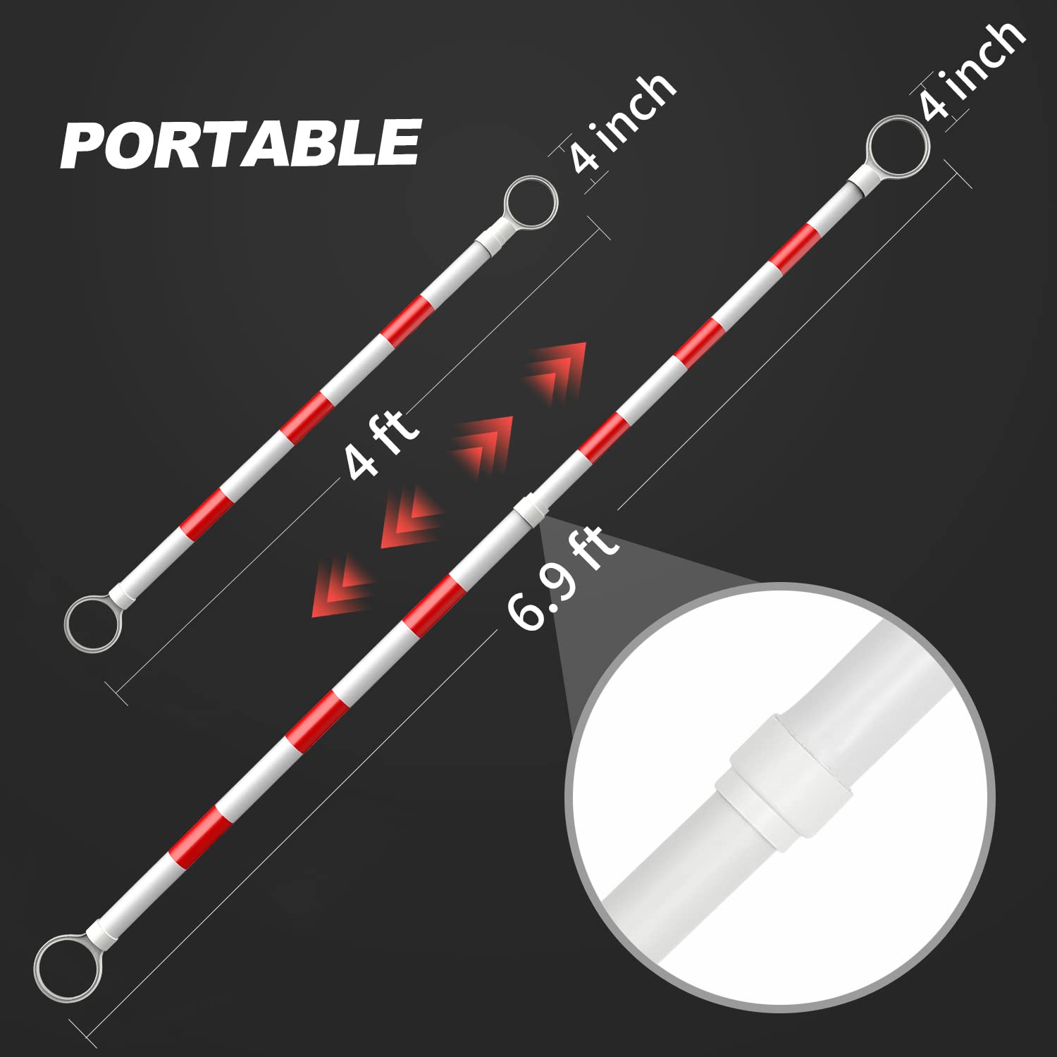 Telescopic pole - 1-pack 4' to 6.9' telescopic cone pole - for parking areas - retractable barrier for roadworks - red and white - cones not included - Image 2