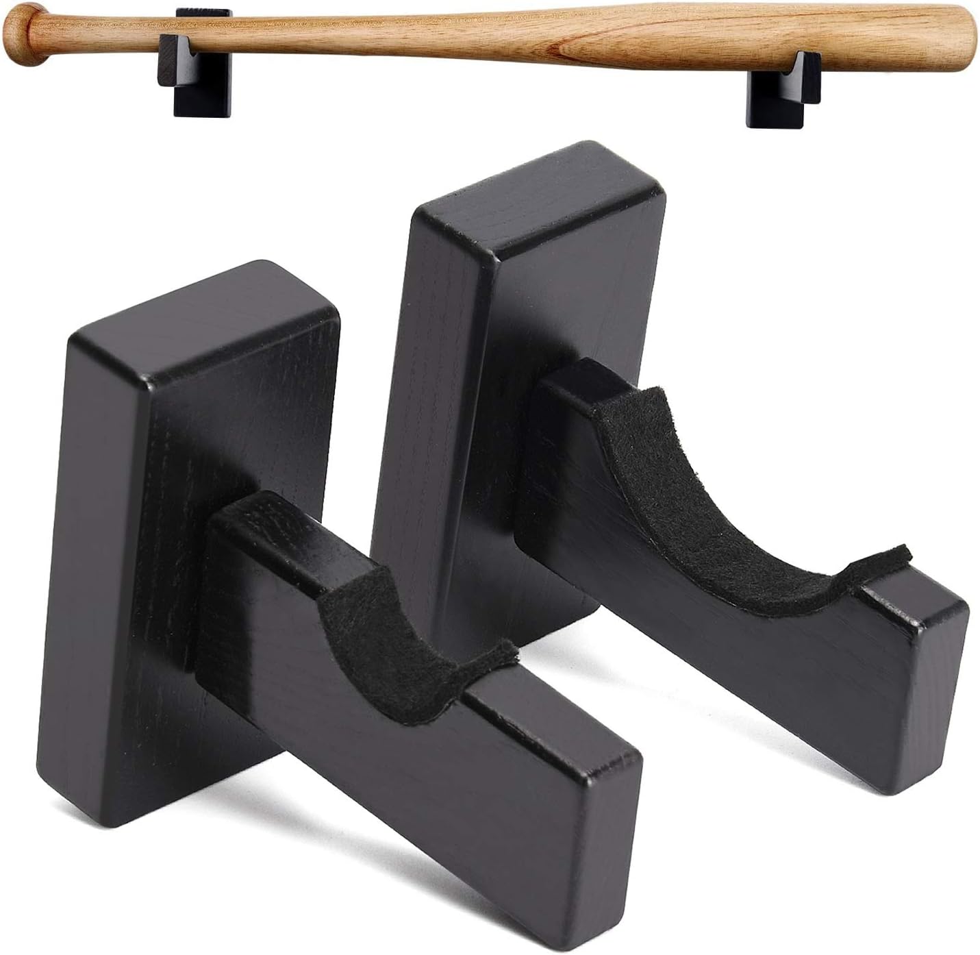 Display standard - Black - Baseball bat display standard - Baseball bat holder - Wall mounting - Horizontal baseball bat standard - Baseball bat holder - 2 pieces - Black - Image 1