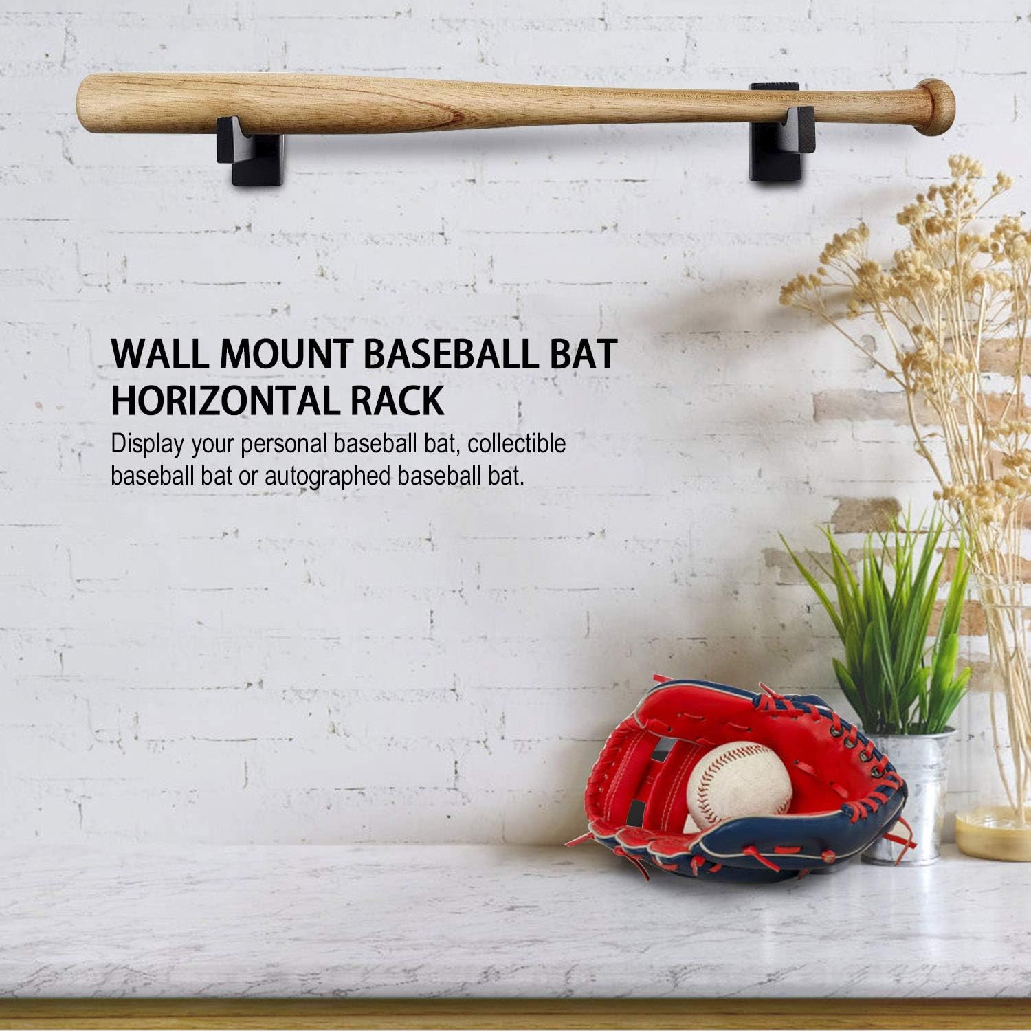 Display standard - Black - Baseball bat display standard - Baseball bat holder - Wall mounting - Horizontal baseball bat standard - Baseball bat holder - 2 pieces - Black - Image 2